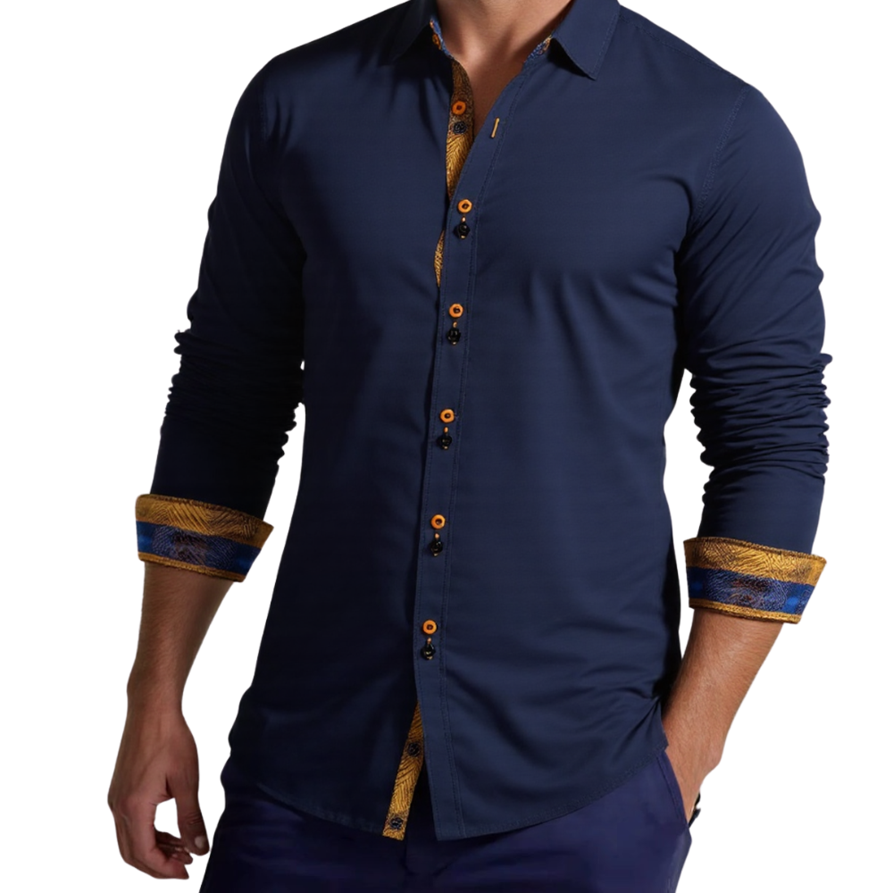 Ties2you Button Down Shirt Mens Navy Blue Gold Silk Long Sleeve Shirt ties2you Ties2you Button Down Shirt Mens Navy Blue Gold Silk Long Sleeve Shirt ties2you