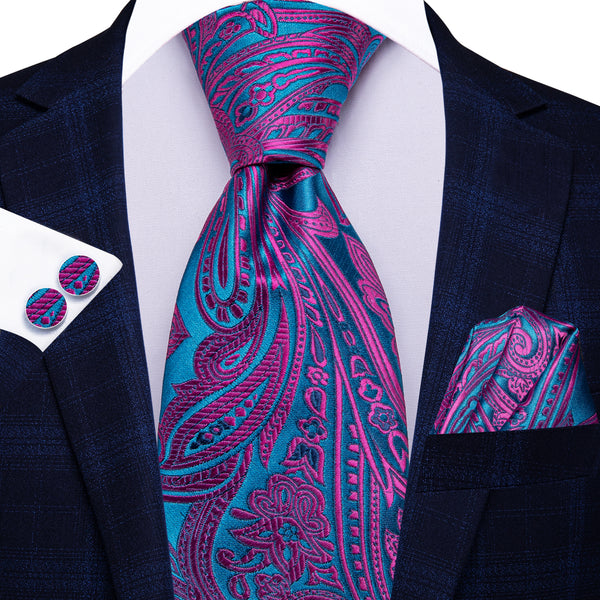 Ties2you Extra Long Tie Blue Purple Floral Silk 63 Inches Men's Tie Pocket Square Cufflinks Set