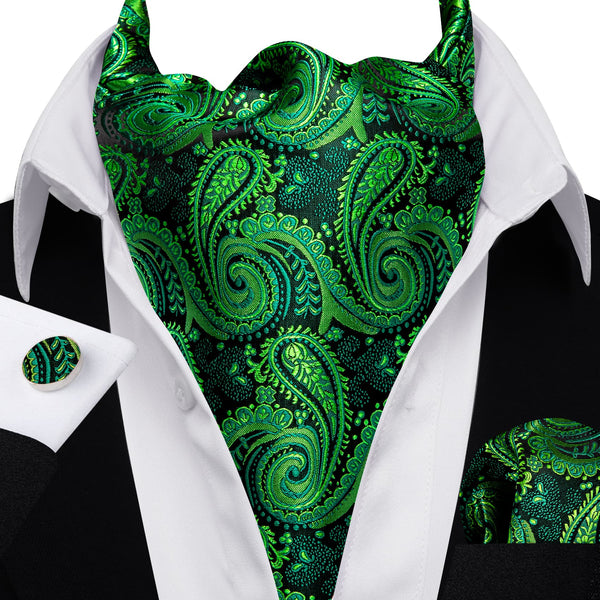 mens silk tie Emerald Green Paisley Ascot Cravat Tie Set 