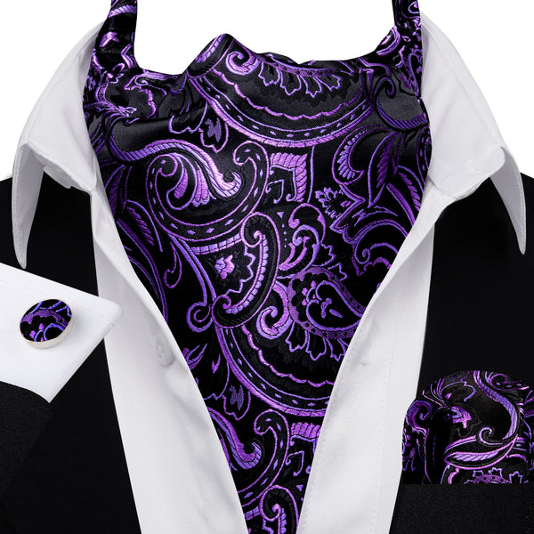 formal tie Violet Purple Floral  silk mens Cravat ascot suit ties pocket square cufflinks set
