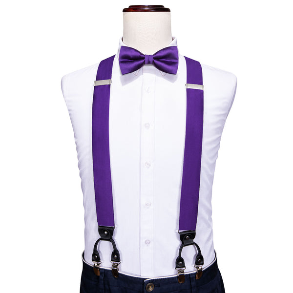 Dark Purple Solid Y Back Brace Clip-on Men's Suspender with Bow Tie Set