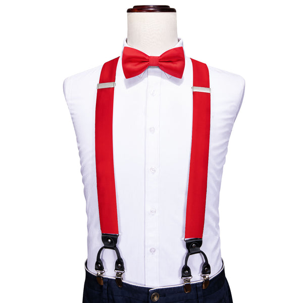 Fresh Red Solid Y Back Brace Clip-on Men's Suspender with Bow Tie Set