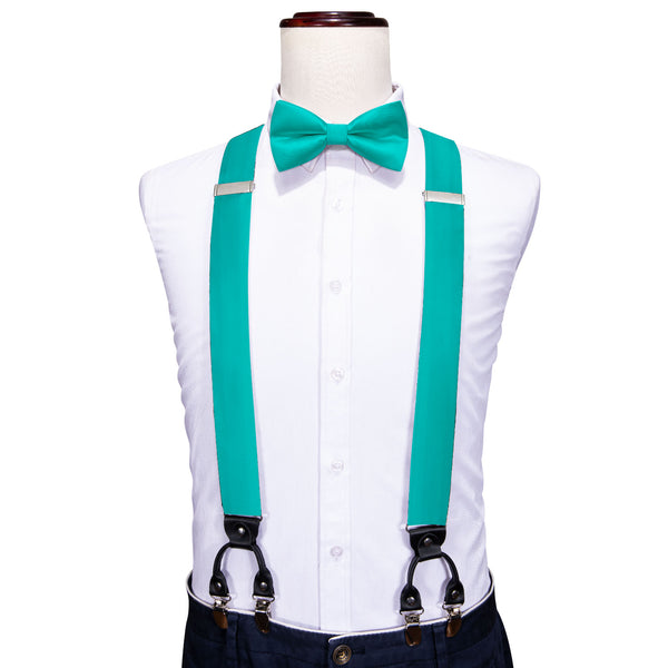 Aqua Solid Y Back Brace Clip-on Men's Suspender with Bow Tie Set