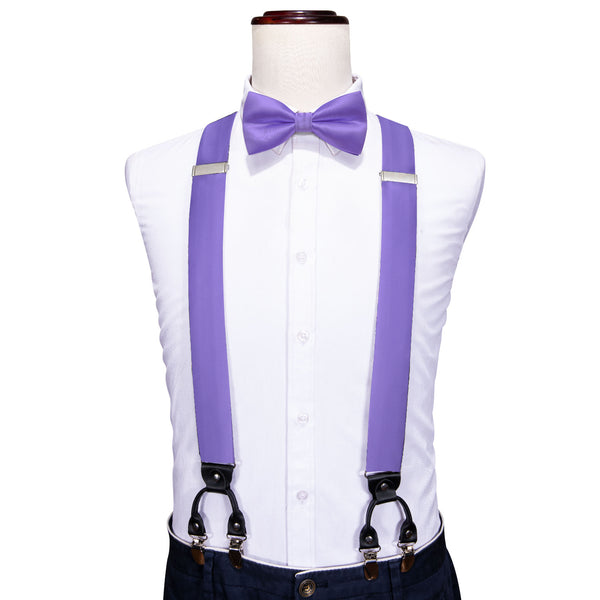 Purple Solid Y Back Brace Clip-on Men's Suspender with Bow Tie Set