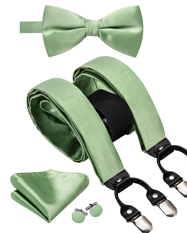 DarkSeaGreen Solid Y Back Brace Clip-on Men's Suspender with Bow Tie Set