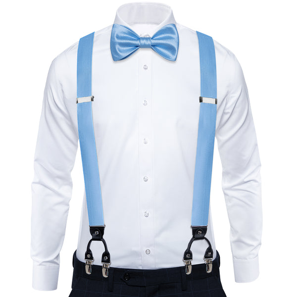 Arctic Blue Solid Clip-on Men's Suspender with Bow Tie Set