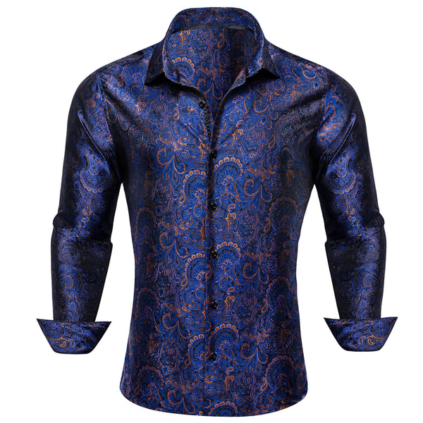 blue brown floral mens silk shirts
