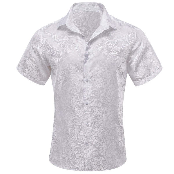 Pure White Paisley Men's Silk Shirt