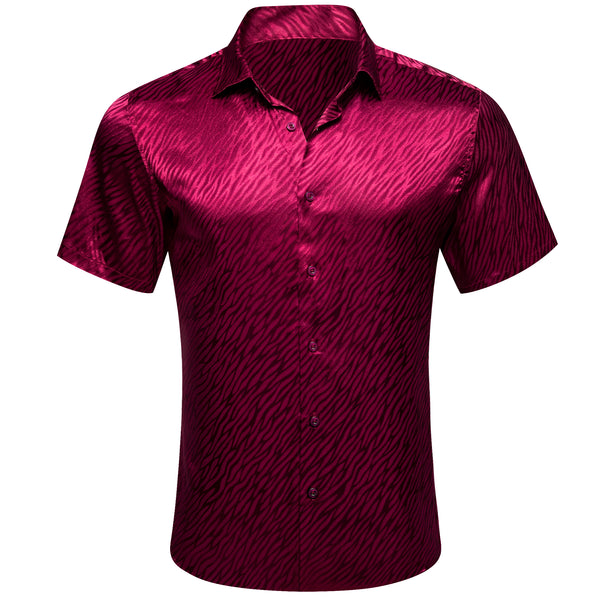 Burgundy Novelty Silk Men's Short Sleeve Shirt
