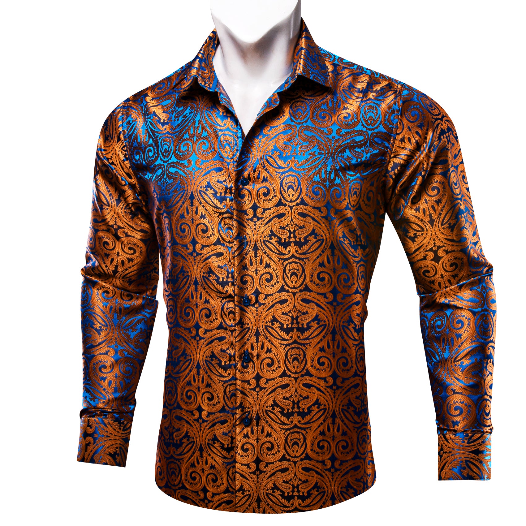 Luxury Shiny Brown Paisley Silk Men's Casual Business Long Sleeve Shir ties2you Luxury Shiny Brown Paisley Silk Men's Casual Business Long Sleeve Shir ties2you
