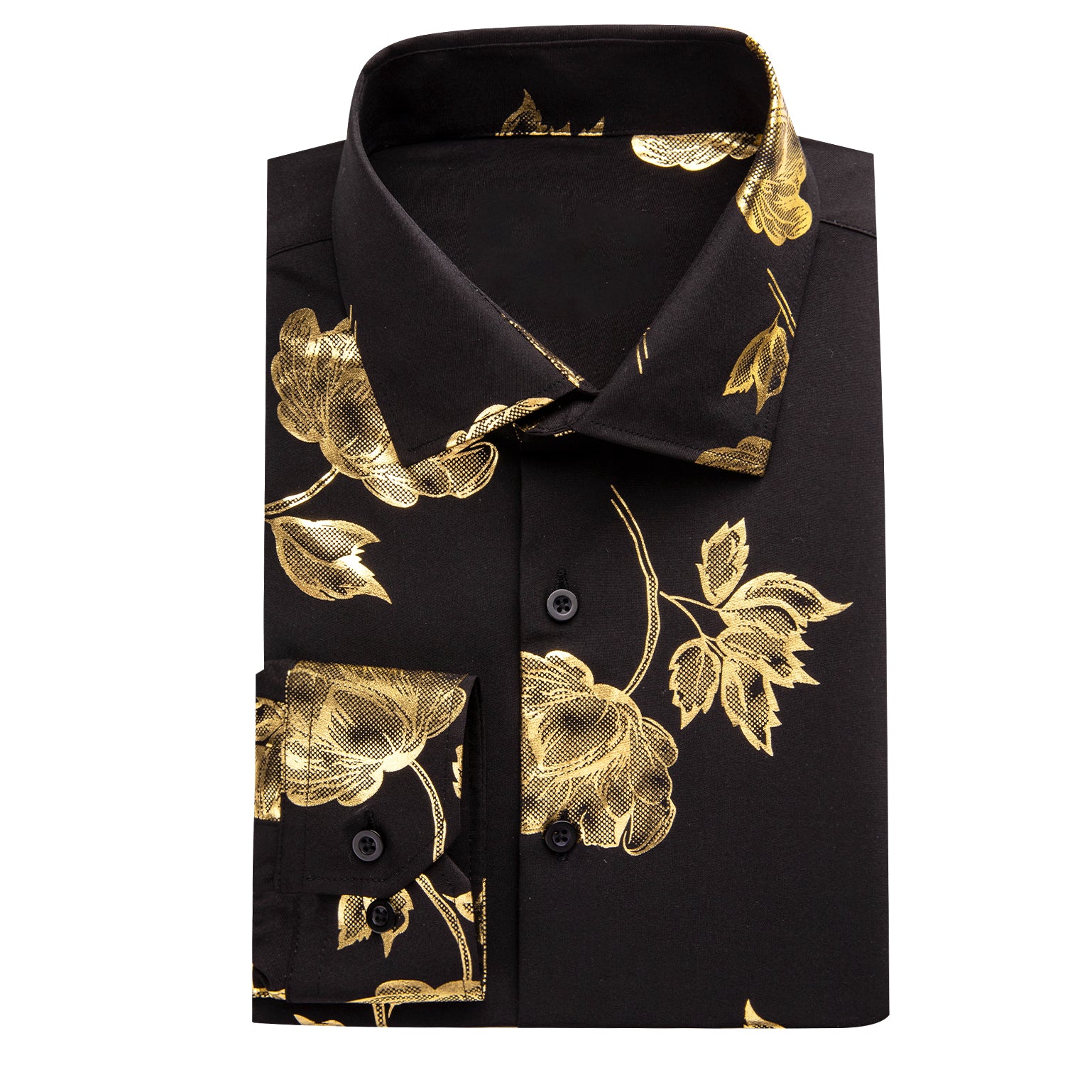 Ties2you Collar Shirt Black Golden Floral Silk Long Sleeve Men's Shirt ties2you Ties2you Collar Shirt Black Golden Floral Silk Long Sleeve Men's Shirt ties2you