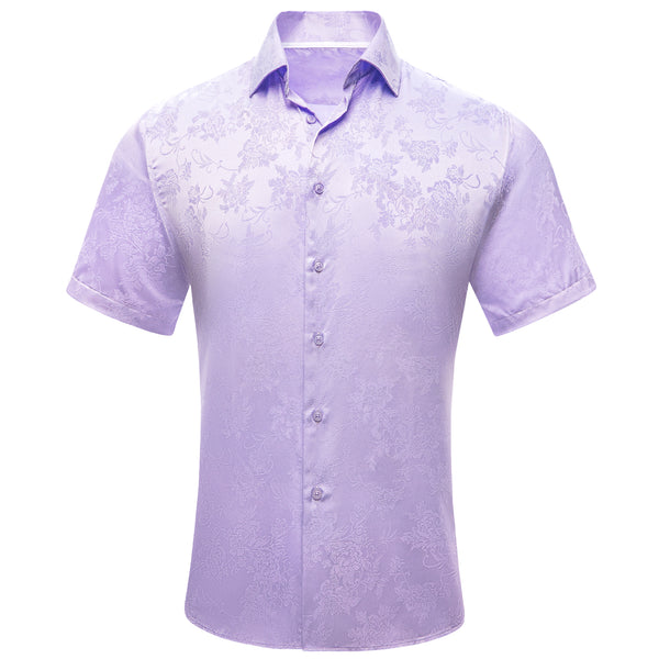 Baby Purple Floral Silk Men's Short Sleeve Shirt
