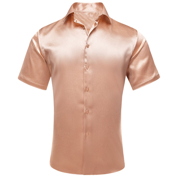 Ties2you Button Down Shirt Pale Orange Solid Satin Silk Men's Short Sleeve Shirt