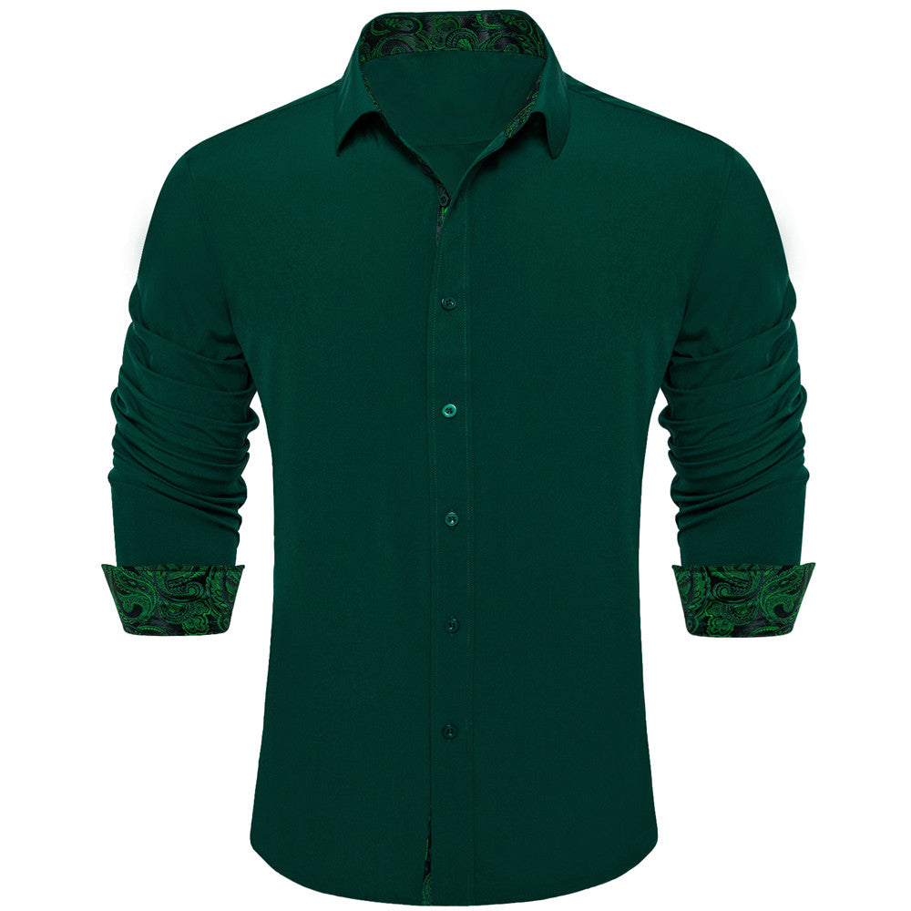 Ties2you Phthalo Green Long Sleeve Collar Shirt Solid Paisley Splicing Mens Dress Shirt Ties2you Phthalo Green Long Sleeve Collar Shirt Solid Paisley Splicing Mens Dress Shirt