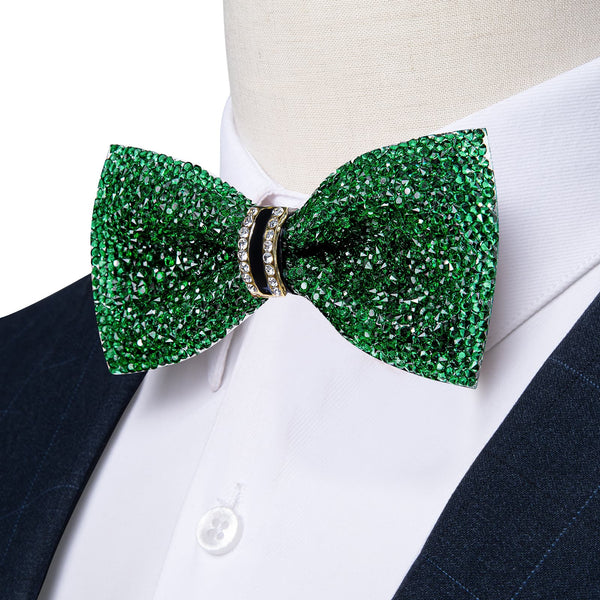 Luxurious Exquisite Emerald Green Imitated Crystal Rhinestone Party Dress Suit Bow Ties -Pre Tied Sequin Adjustable Length Bowties for Mens