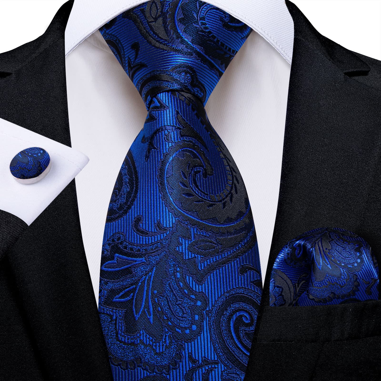Ties2you Formal Ties Azure Blue Floral Silk Mens Tie Set for Tuxedo