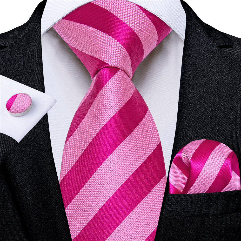 Ties2you Deep Pink Striped Mens Tie Pocket Square Cufflinks Set – ties2you