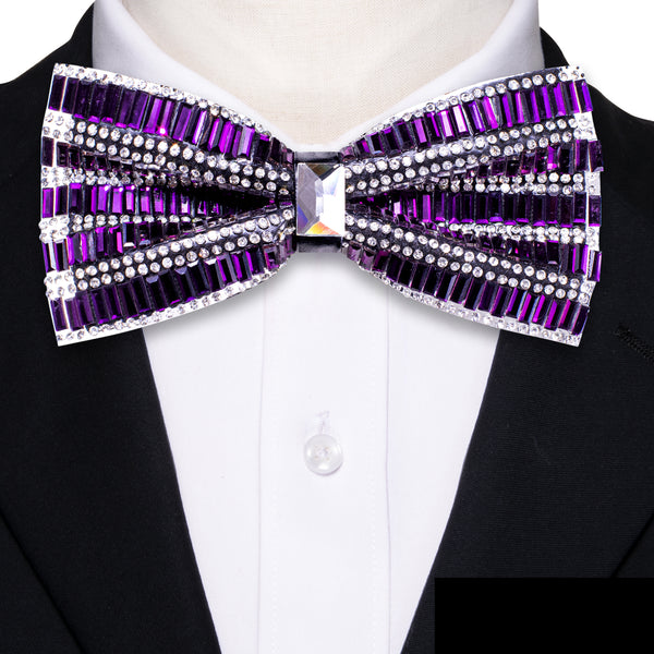 Purple Rhinestone with White Imitated Crystal Men's Pre-tied Bowtie for Party