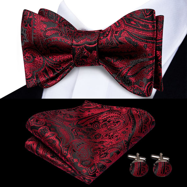 classic red black floral silk bow tie for men