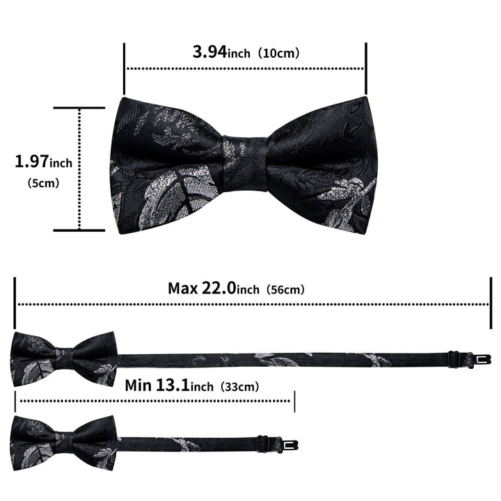 Black Silver Floral Bow Tie