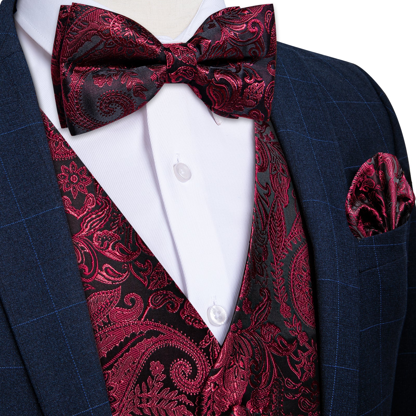 burgundy dress shirt with black bow tie Men's Geometric Design Vest W Bow Tie Burgundy W Black Pinstripes Perry Ellis