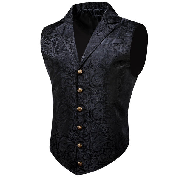 Black Floral Jacquard Men's Collar Suit Vest