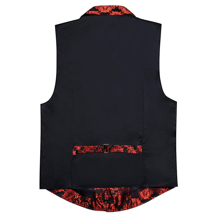 Black Red Woven Floral Silk Waistcoat Suit Vest