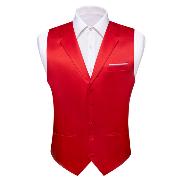 Red Solid Jacquard Men's Collar Vest