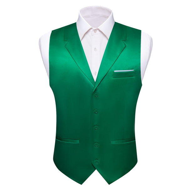 Green Solid Jacquard Men's Collar Vest