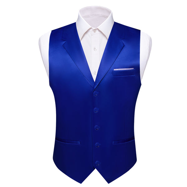 Blue Solid Jacquard Men's Collar Vest