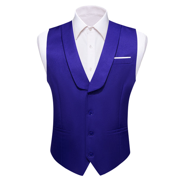 MidnightBlue Solid Jacquard Men's Collar Vest