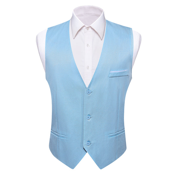 Baby Blue Solid Men's V-Neck Business Vest