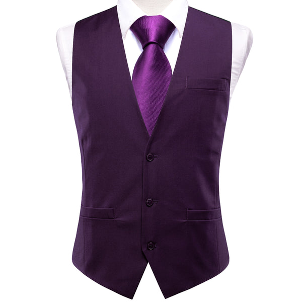 Grape Purple Solid Splicing Jacquard Men's Vest