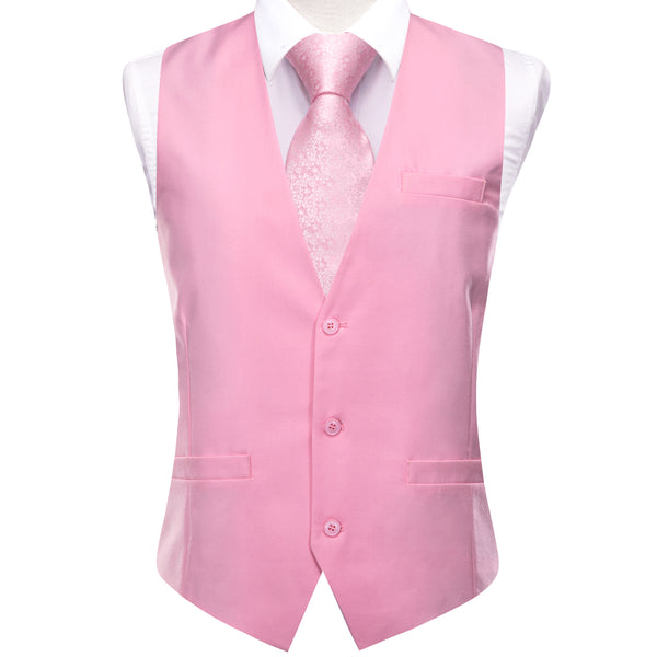 Rose Pink Solid Splicing Jacquard Men's Vest