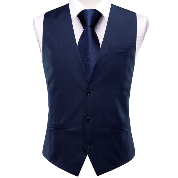 Denim Blue Solid Splicing Jacquard Men's Vest