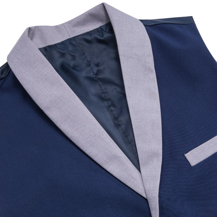 Midnight Blue Solid Silk Shawl Collar Vest