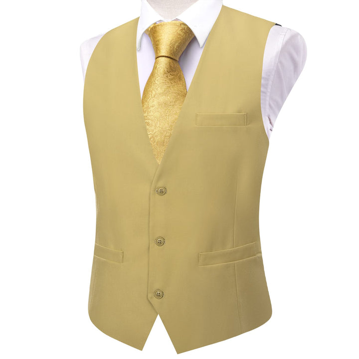 Dress Vest Top Flaxen Yellow Solid V Neck Silk Vest for Men