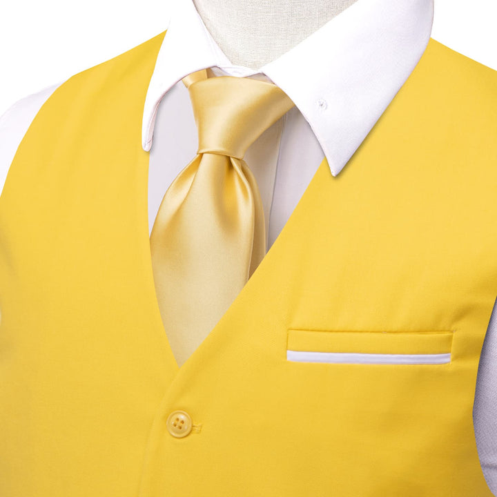Dress Vest Top Butter Yellow Solid V Neck Silk Vest for Men