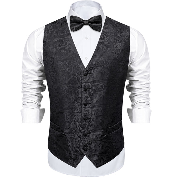 Black Paisley Silk Men's Vest Single Vest