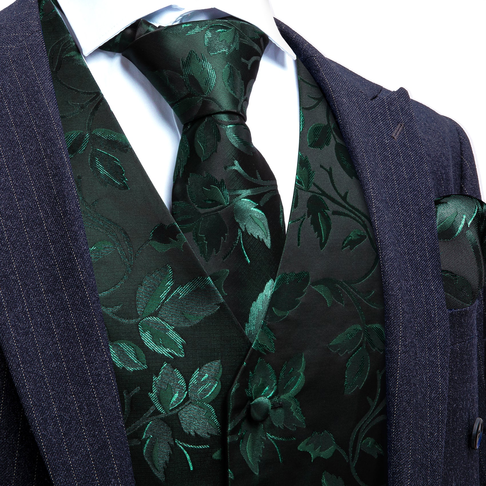 Ties2you Vest Suit Green Black Floral Silk Men Vest Jacket Tie Set
