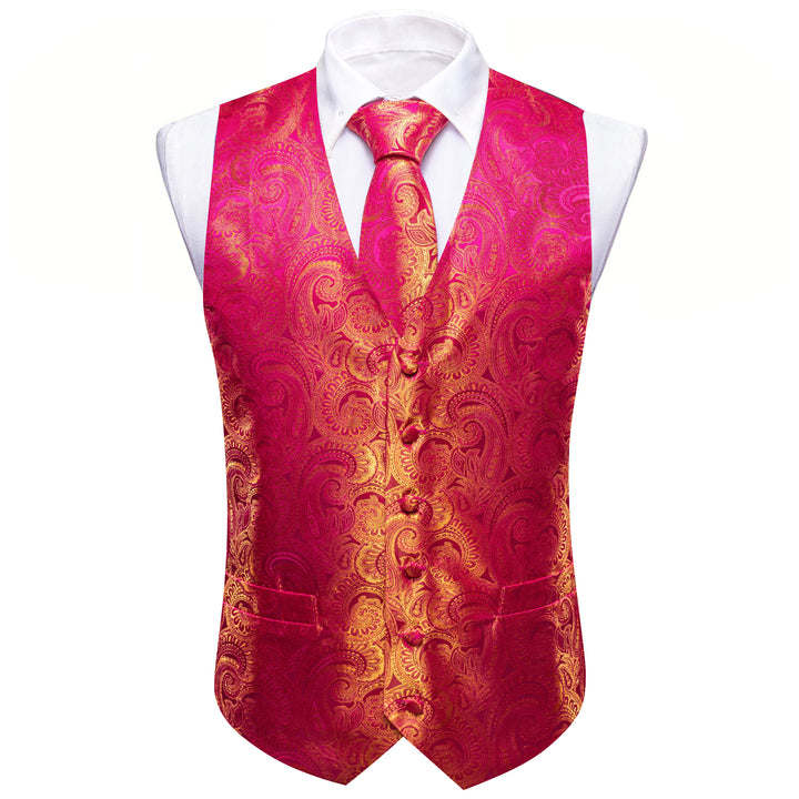 Pink Yellow Paisley Silk Men's Dress Suit Vest  for Wedding