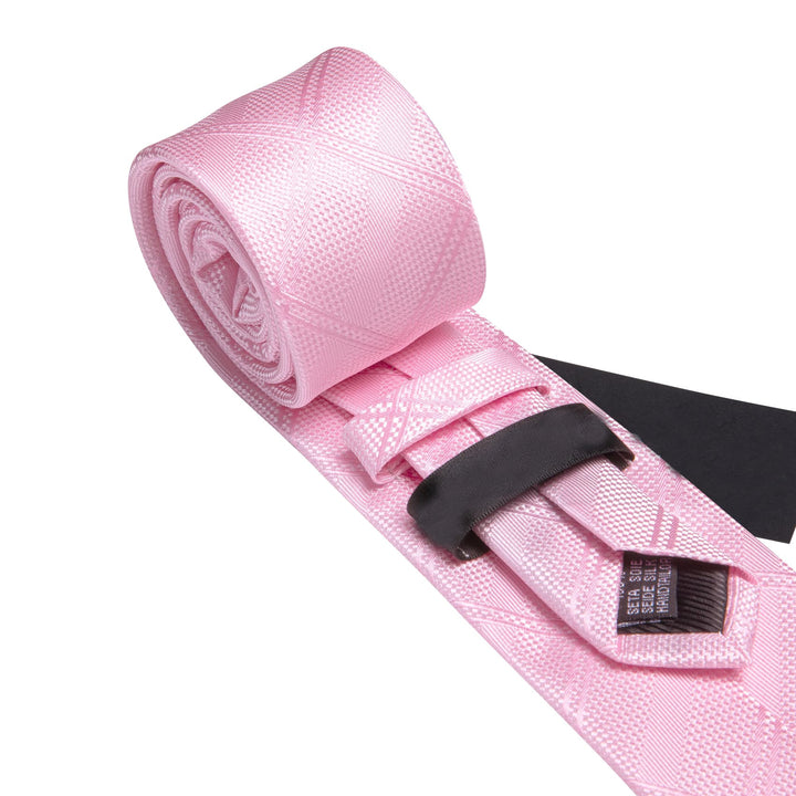 Extra Long Tie Taffy Pink Plaid 63'' Silk Mens Tie Pocket Square Cufflinks Set