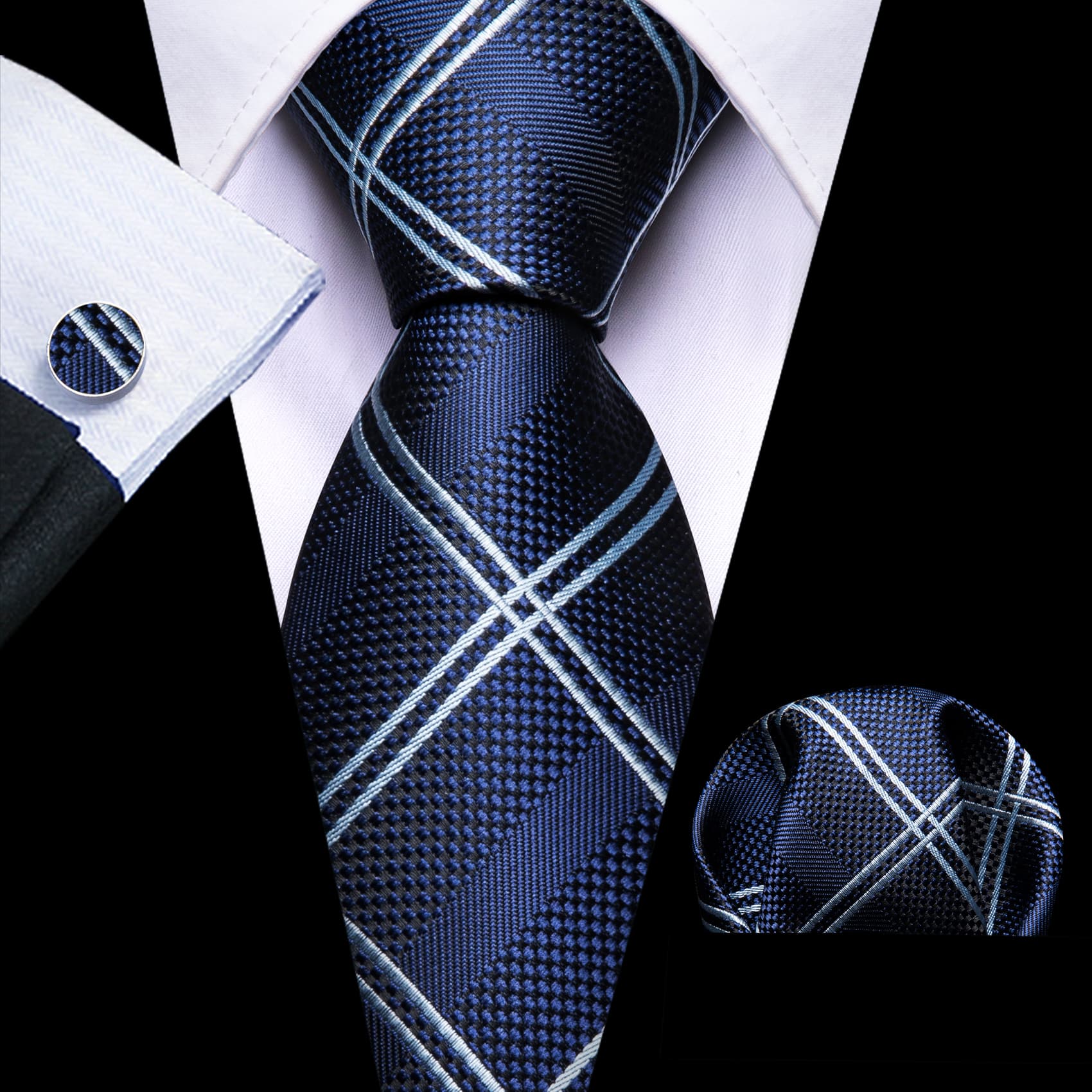 navy blue dress shirt with silver tie Navy Long Sleeve Shirt with Silver Tie Summer Outfits For Men (4 ideas & outfits)