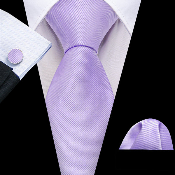 Ties2you Pale Lilac Solid Silk Tie Pocket Square Cufflinks Set