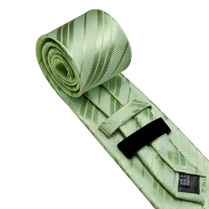 Dress Tie Sage Green Striped Men's Silk Tie Pocket Square Cufflinks Set for mens suit