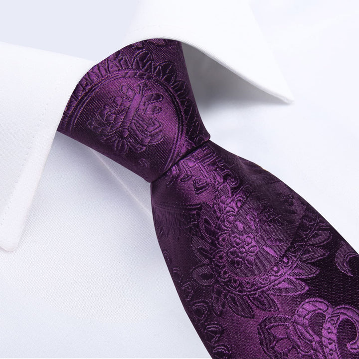 deep purple paisley mens silk ties set for wedding or business