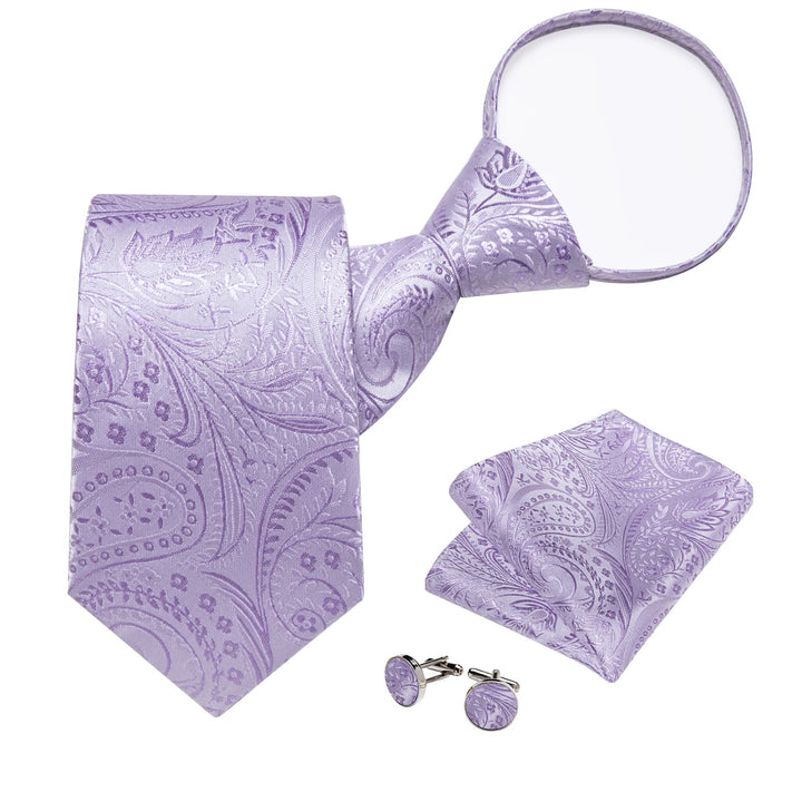 mens silk paisley light purple wedding ties handkerchief cufflinks set