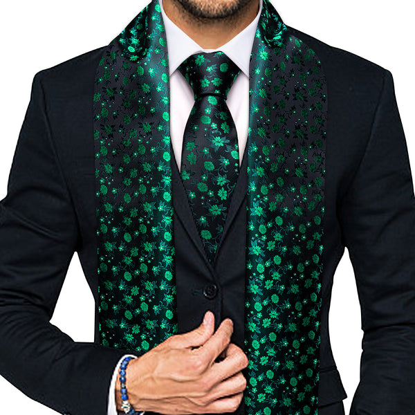 Green Black Floral Men's Silk Scarf Necktie Set