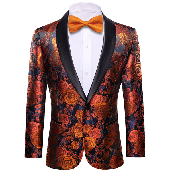 Orange Navy Floral Rose Men's Suit for Party
