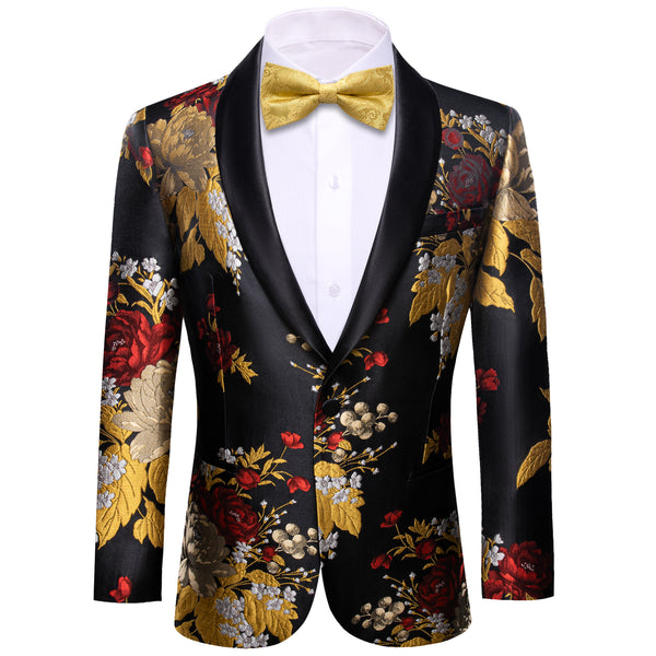 Yellow Red Black Floral Men's Suit for Party